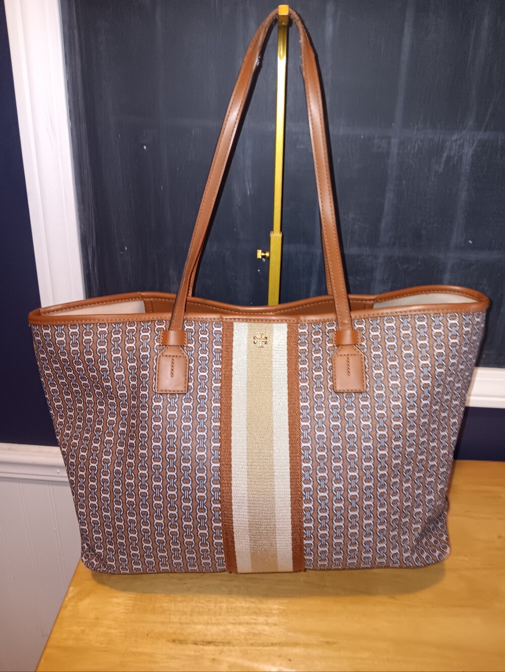 Tory Burch Canvas & Leather Web Tote Bag